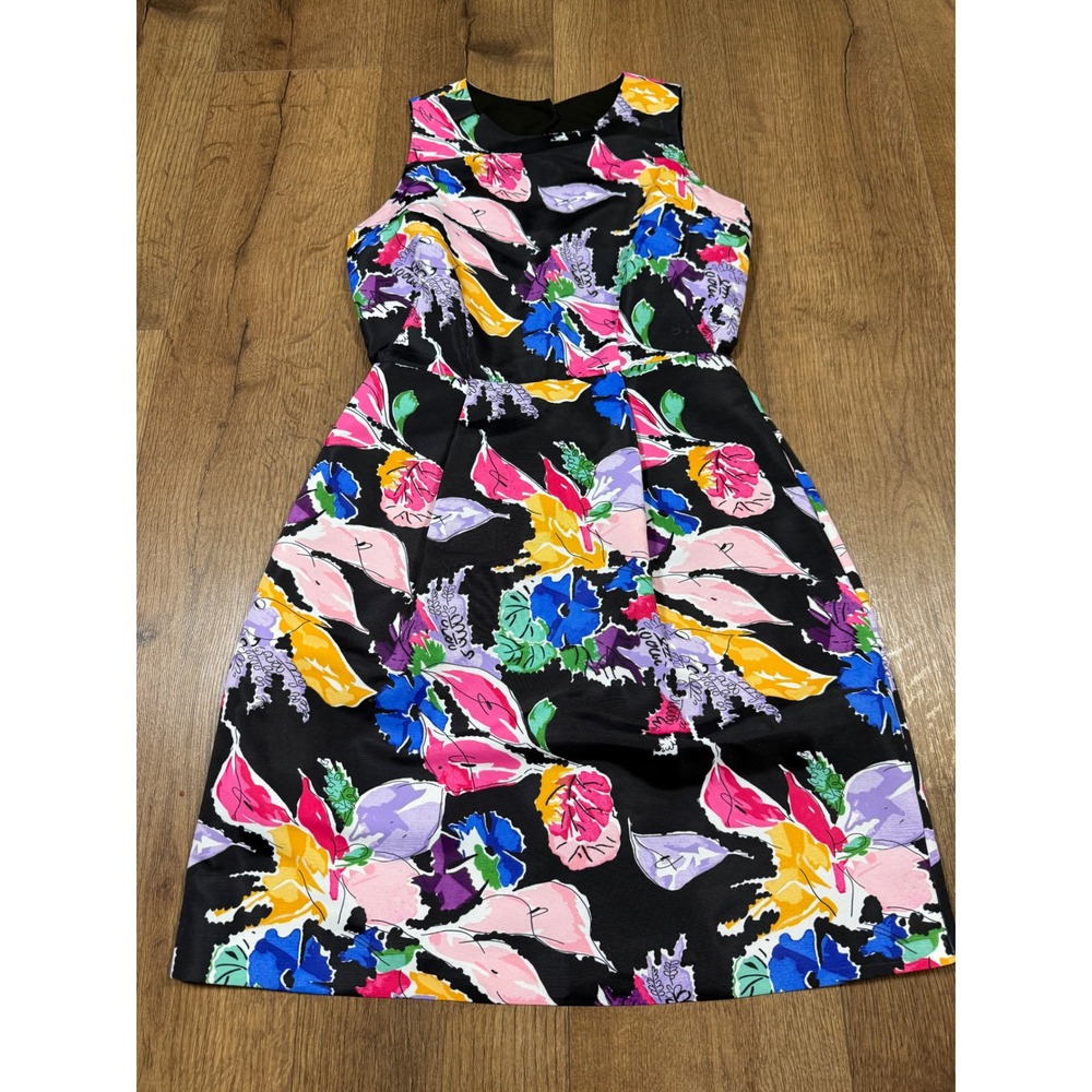 Milly Womens Black Multicolor Floral Cutout Back Fit Flare Dress Size 2‎